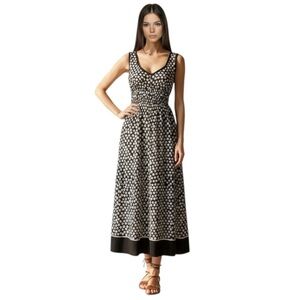 Hoss Intropia Polkadot Maxi Dress Sz 8 Cream Black Silk Resort Boho Feminine